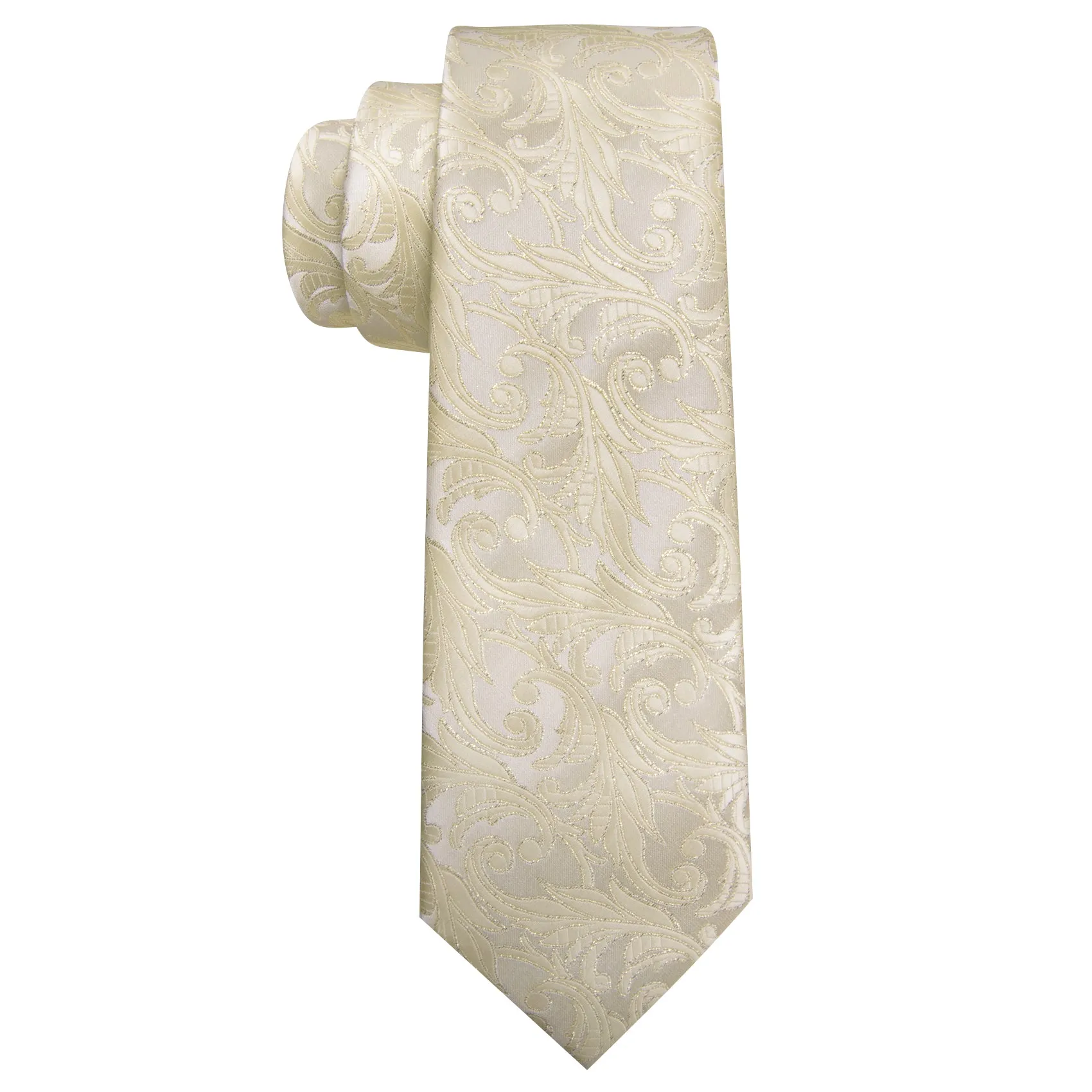 Barry Wang Lemon Chiffon Floral Silk Tie Handkerchief Cufflinks Set